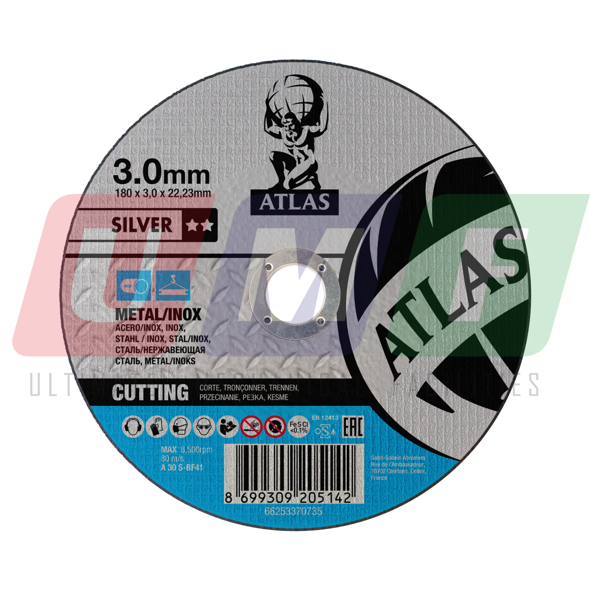 Atlas Paslanmaz Çelik - İnox Kesici Taş 180x3,0x22,23