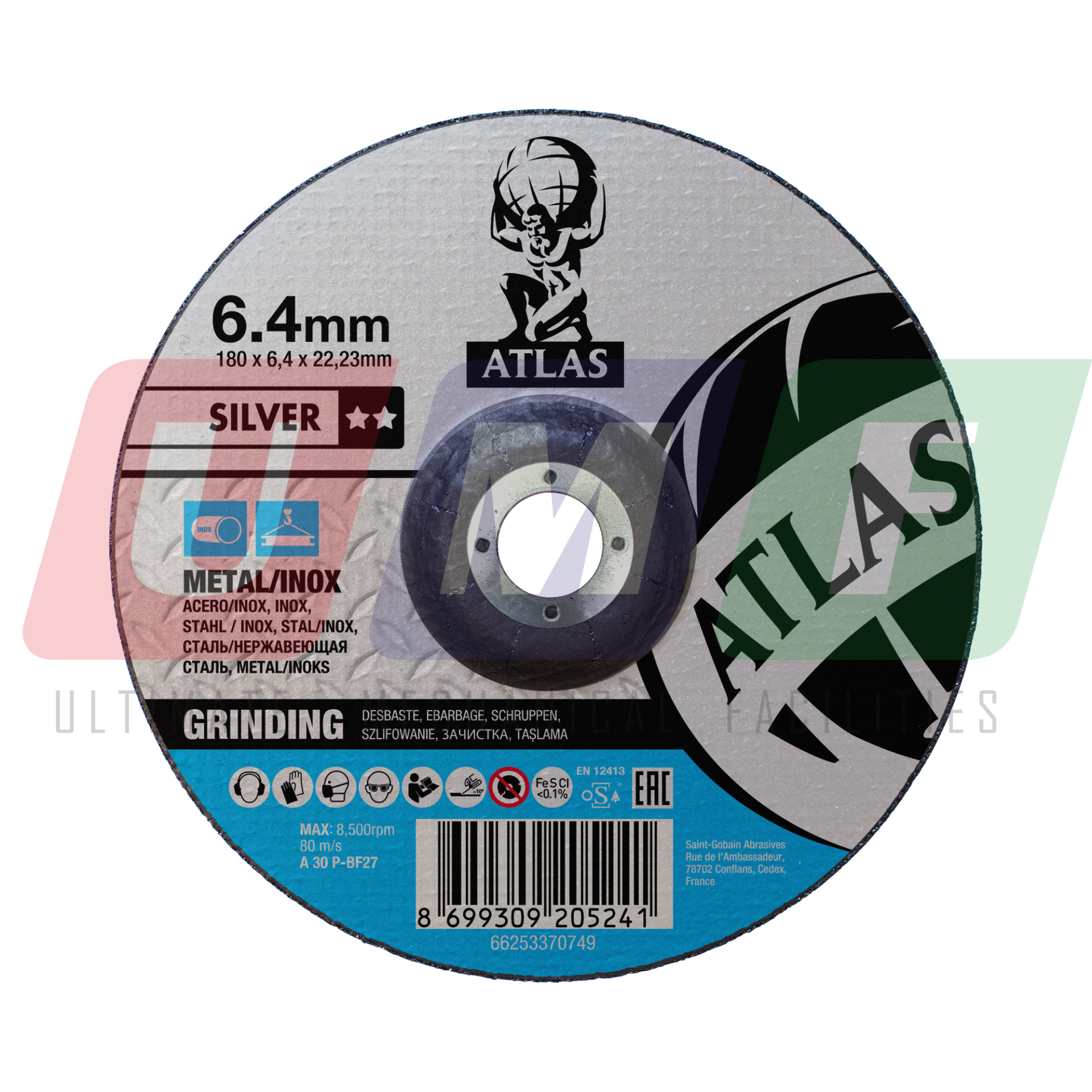 Atlas Paslanmaz İnox Taşlama Taşı 180x6,4x22,23