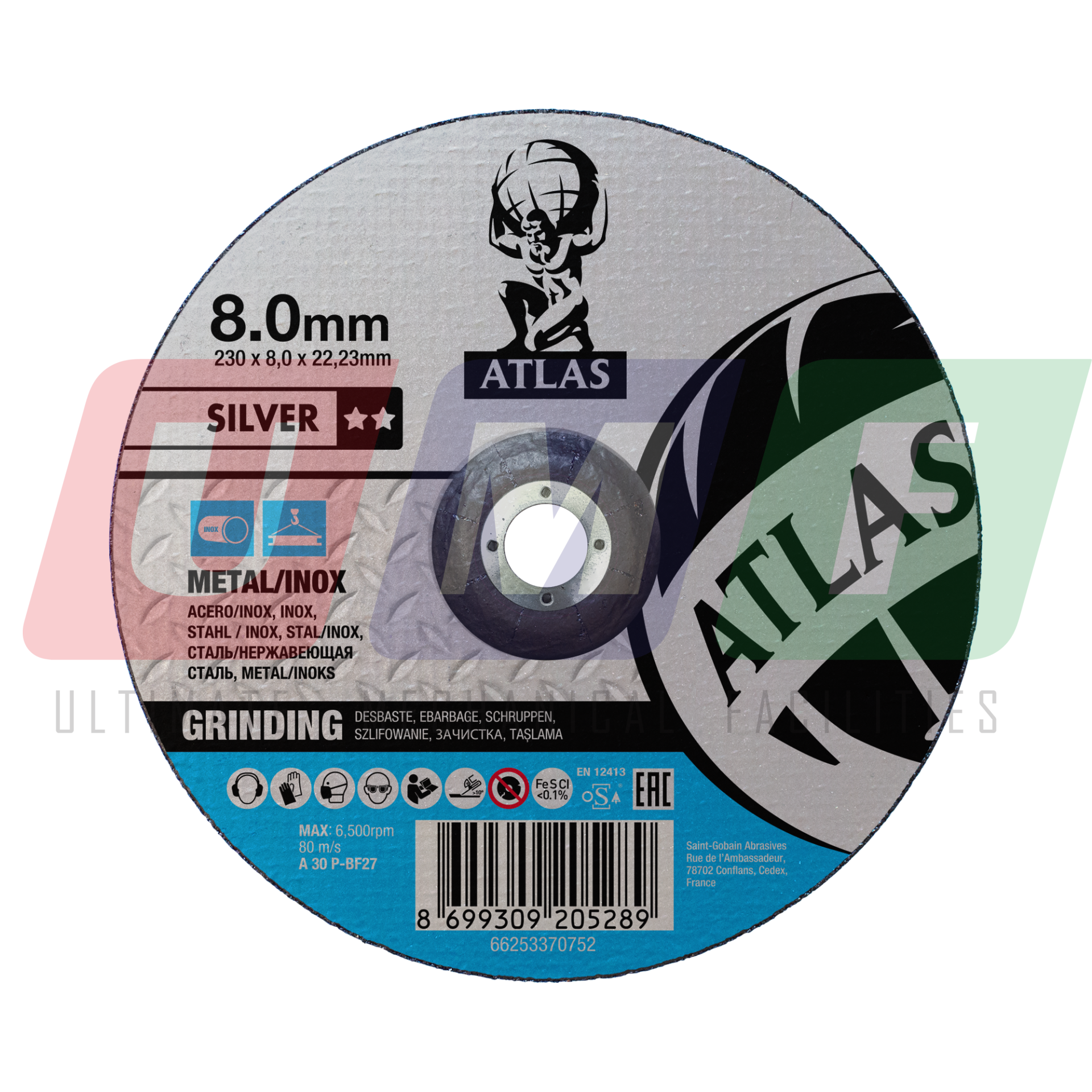 Atlas Paslanmaz İnox Taşlama Taşı 230x8,0x22,23