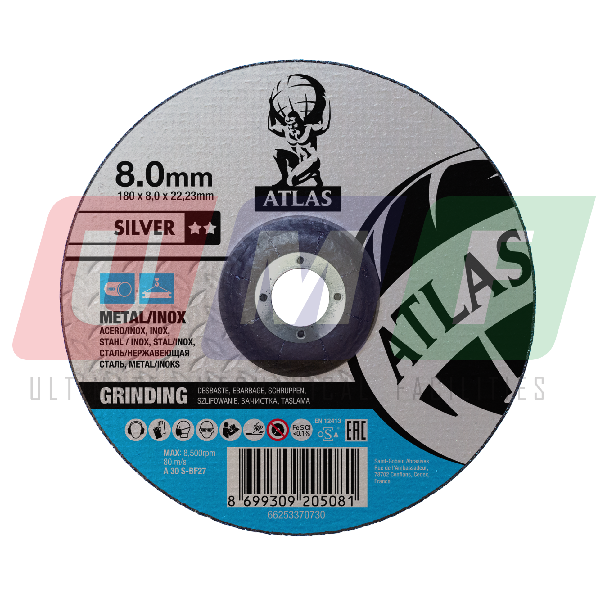 Atlas Paslanmaz İnox Taşlama Taşı 180x8,0x22,23