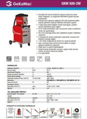 GKM 500-2W Su Soğutmalı Gazaltı Kaynak Makinası