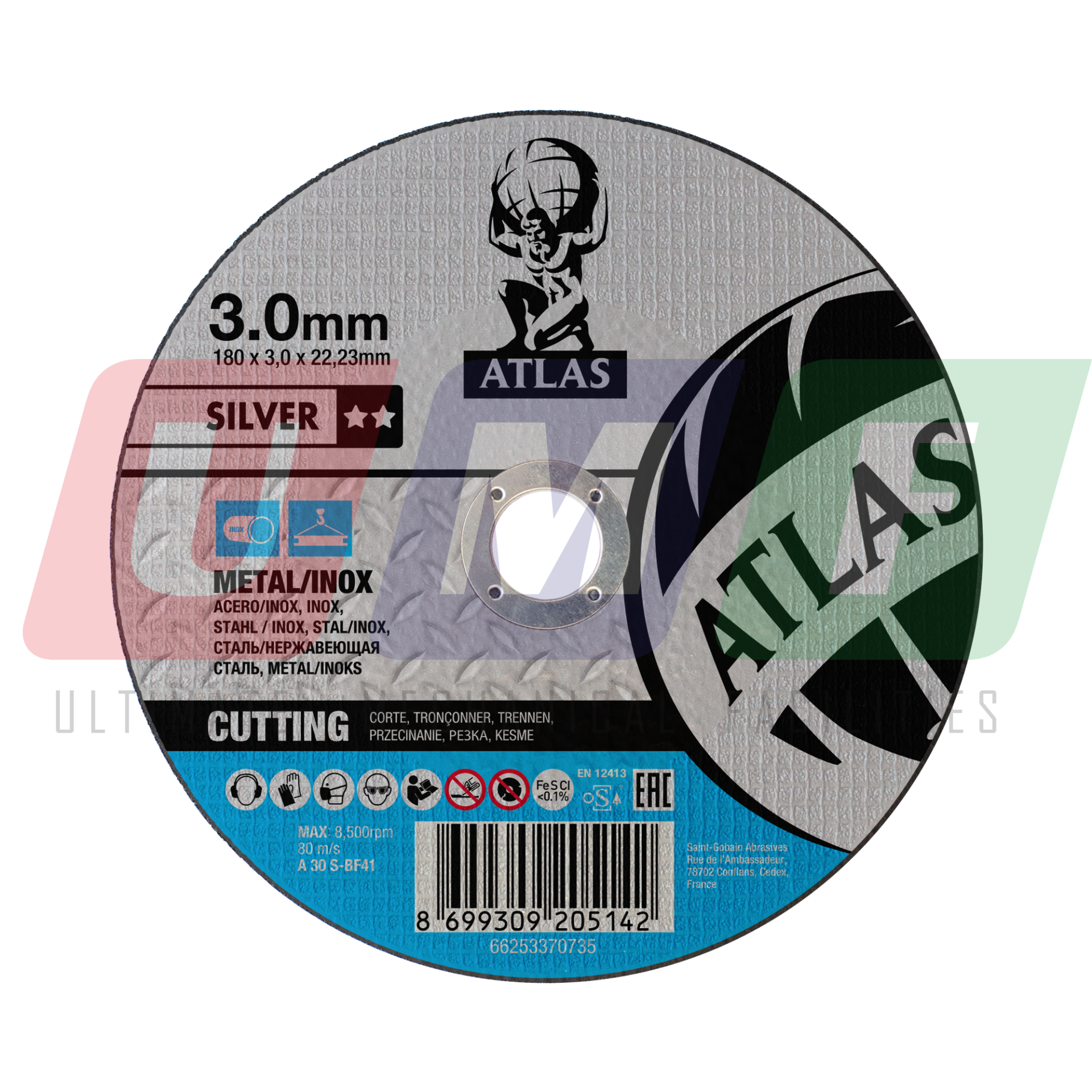 Atlas Paslanmaz Çelik - İnox Kesici Taş 180x3,0x22,23