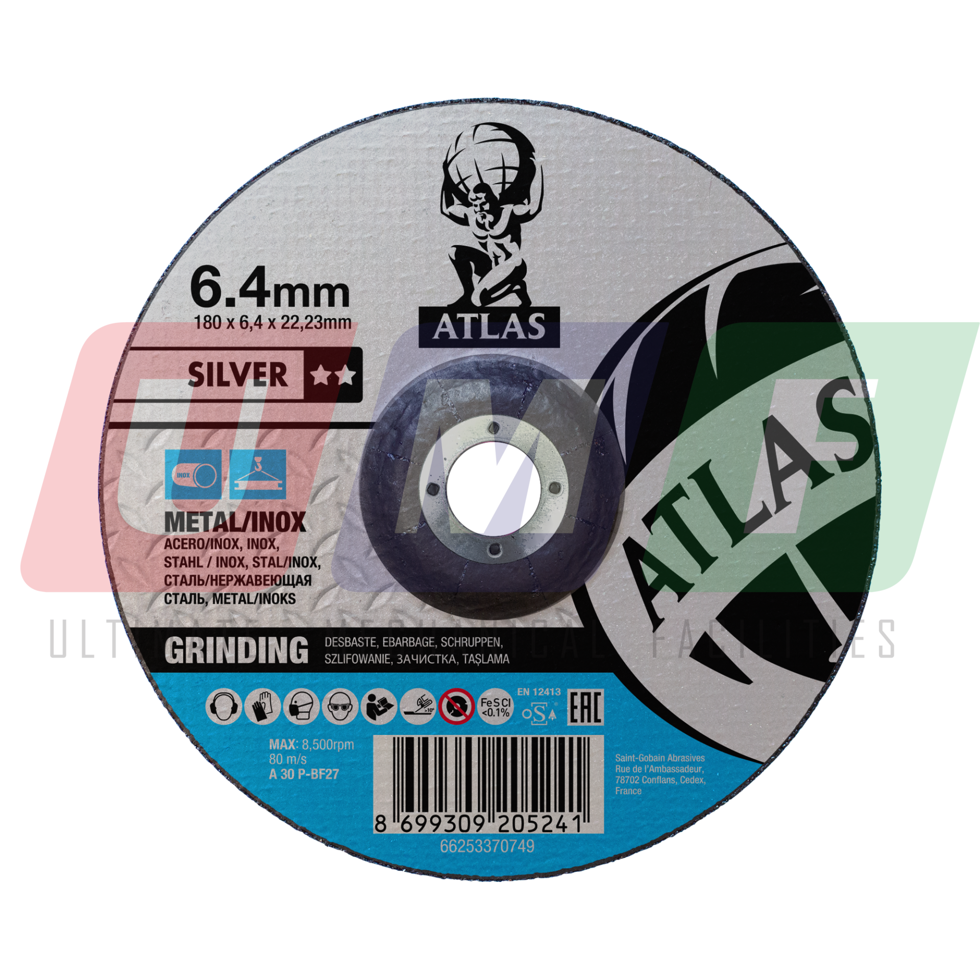 Atlas Paslanmaz İnox Taşlama Taşı 180x6,4x22,23
