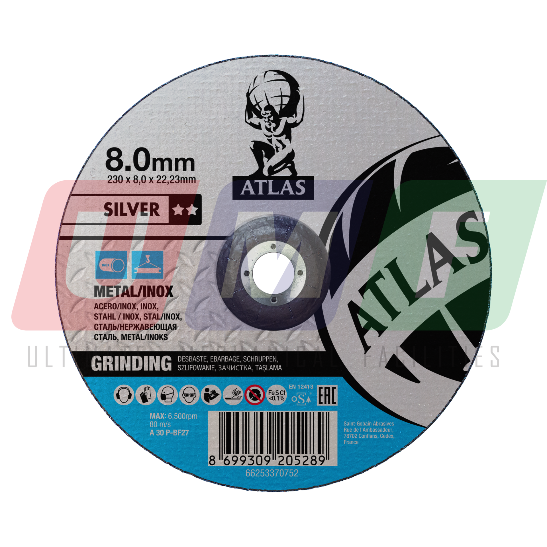 Atlas Paslanmaz İnox Taşlama Taşı 230x8,0x22,23