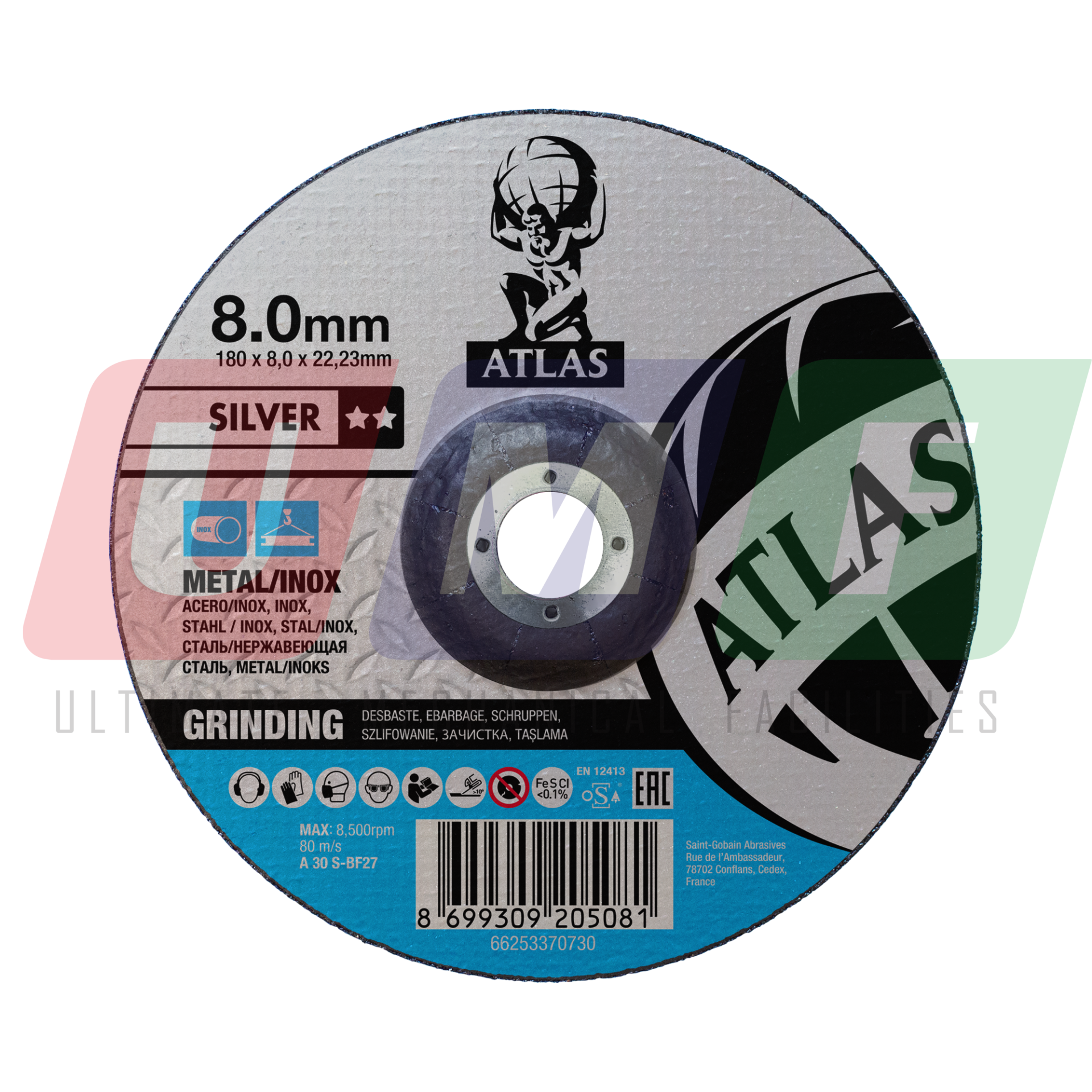 Atlas Paslanmaz İnox Taşlama Taşı 180x8,0x22,23